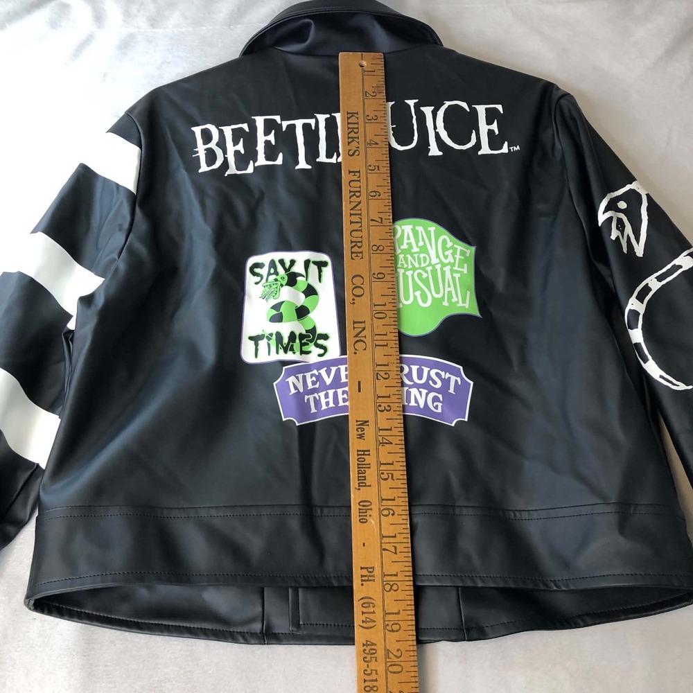 Spirit Costume Beetlejuice Moto Jacket Womens Large Boxy Faux Leather Halloween - Picture 7 of 16